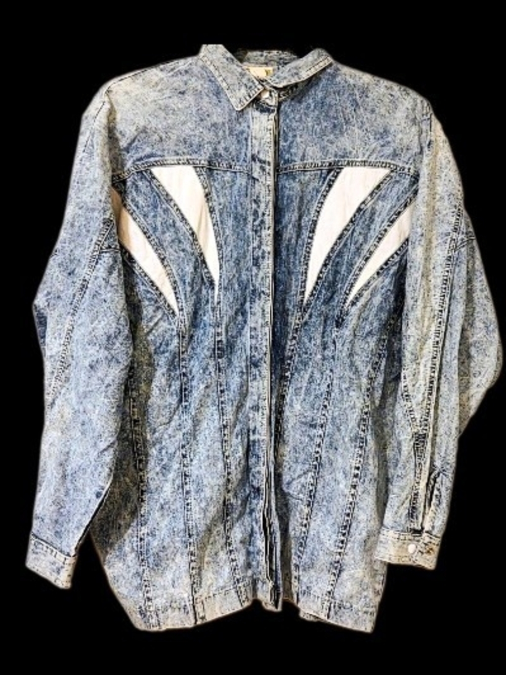 Classic 80s Acid-Wash Denim Shirt Jacket with White Inset Panels